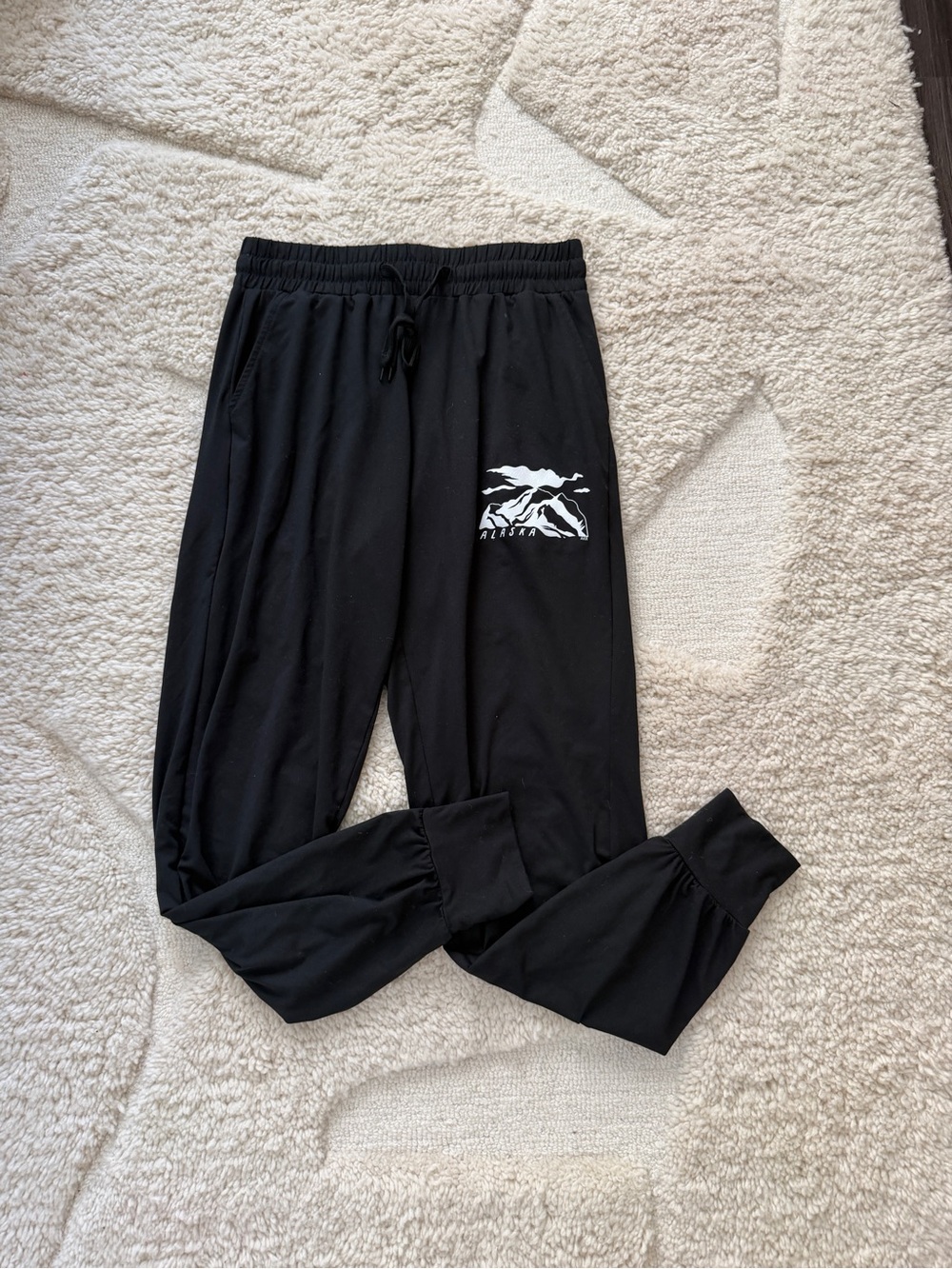 Black womens Jogger Pants with Mountain Graphic